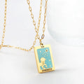 316 Stainless Steel Pvd 18k Gold Plated Tarot Brand Necklace  Rectangular Lion Lake Blue Pattern Pendant Necklace for Women