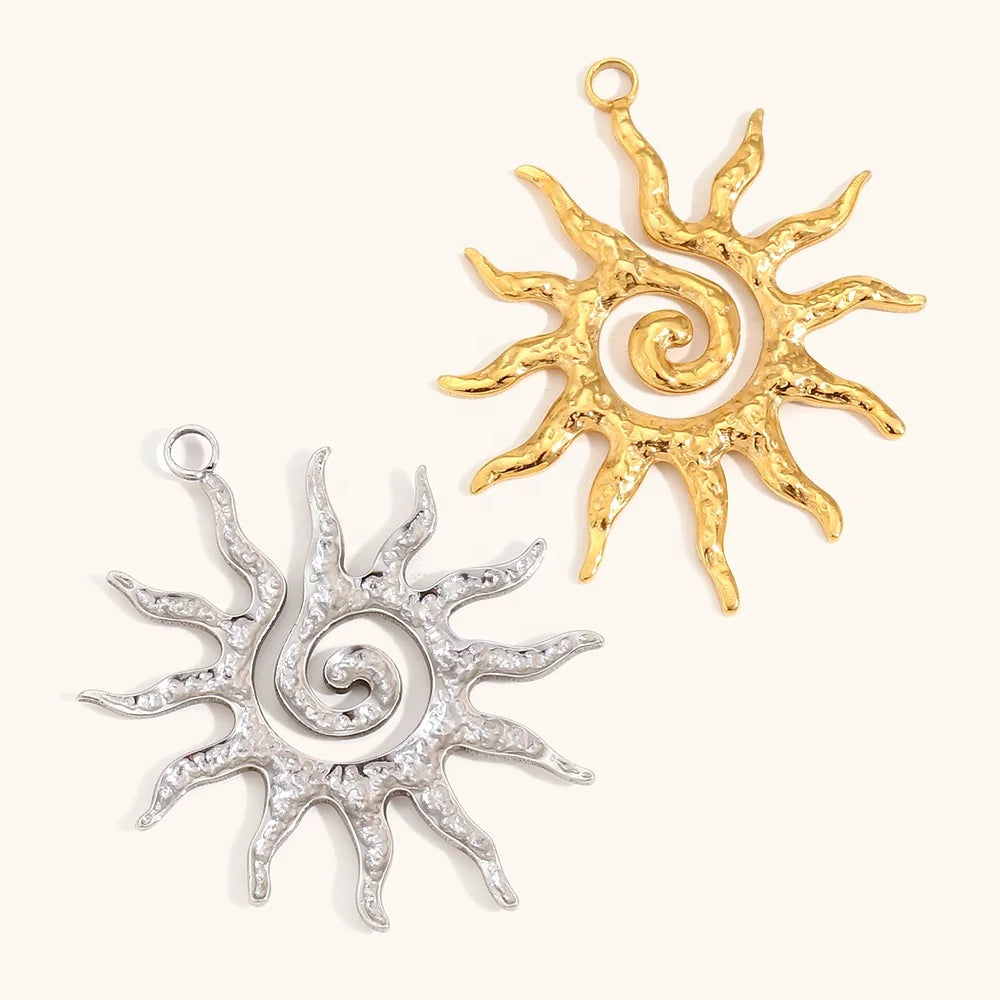 Dingran Personalized Custom Logo DIY Stainless Steel 18k Gold Plated Sun Charms for Necklace Jewelry Making