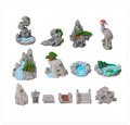 Kids Mini Fish Water Kits Well Stone Bridge Resin fairy Garden Pond Waterfall Big Small Mountain Crane Rockery Pavilion Lantern MegaBDM