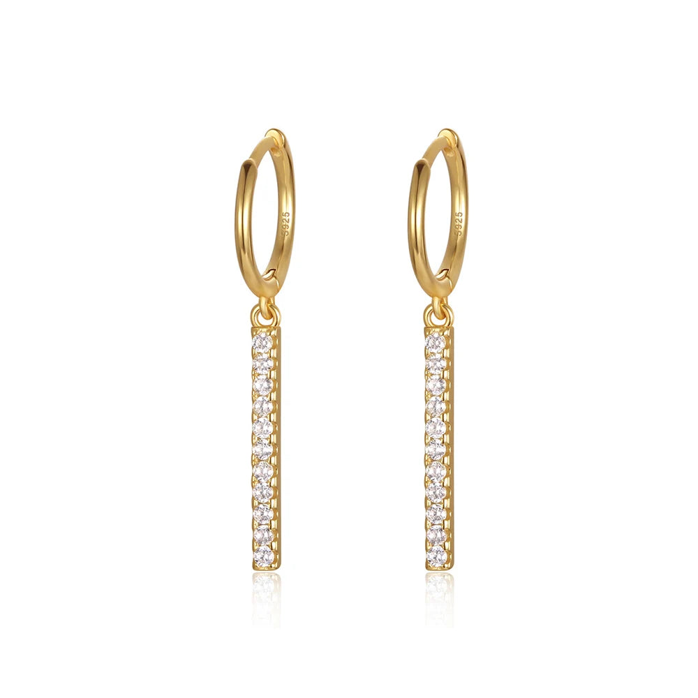Dainty Vertical Bar Drop Earring Handmade Cubic Zirconia Jewelry Gold Plated 925 Sterling Silver CZ Pave Bar Drop Earrings Hoop