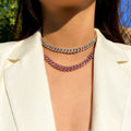8mm Bling Ice Out Full CZ Stones Silver Gold pink Cuban Link Chain Hip Hop Jewelry Necklaces for Women Cz Choker Necklace