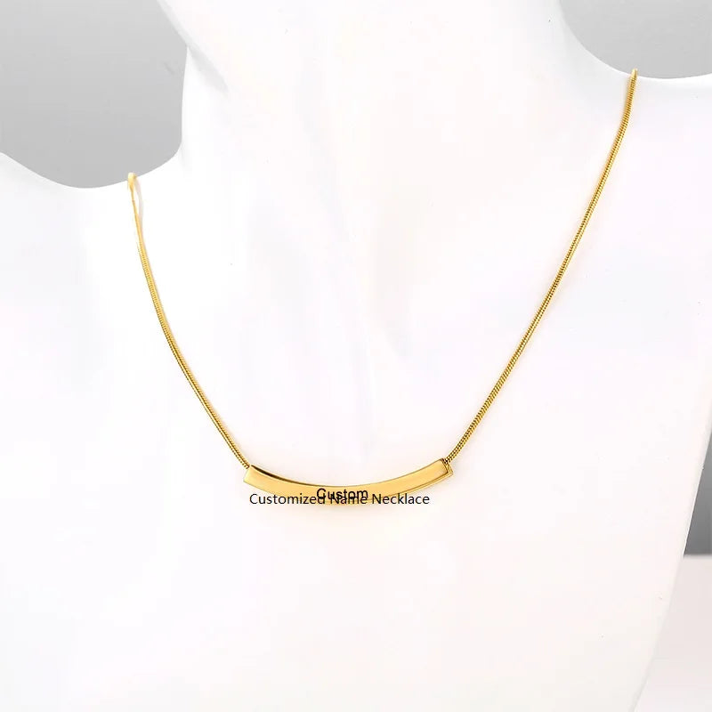 Custom Stainless Steel 18K Gold Plated Square Tube Pendant Snake Chain Necklace Dainty Necklace
