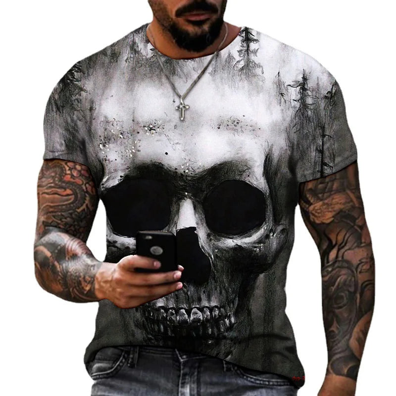 Fitspi European American Wholesale Men T-shirt Short Sleeved Clothes Summer Dark Horror Skull 3d Print Hot Sale T Shirt