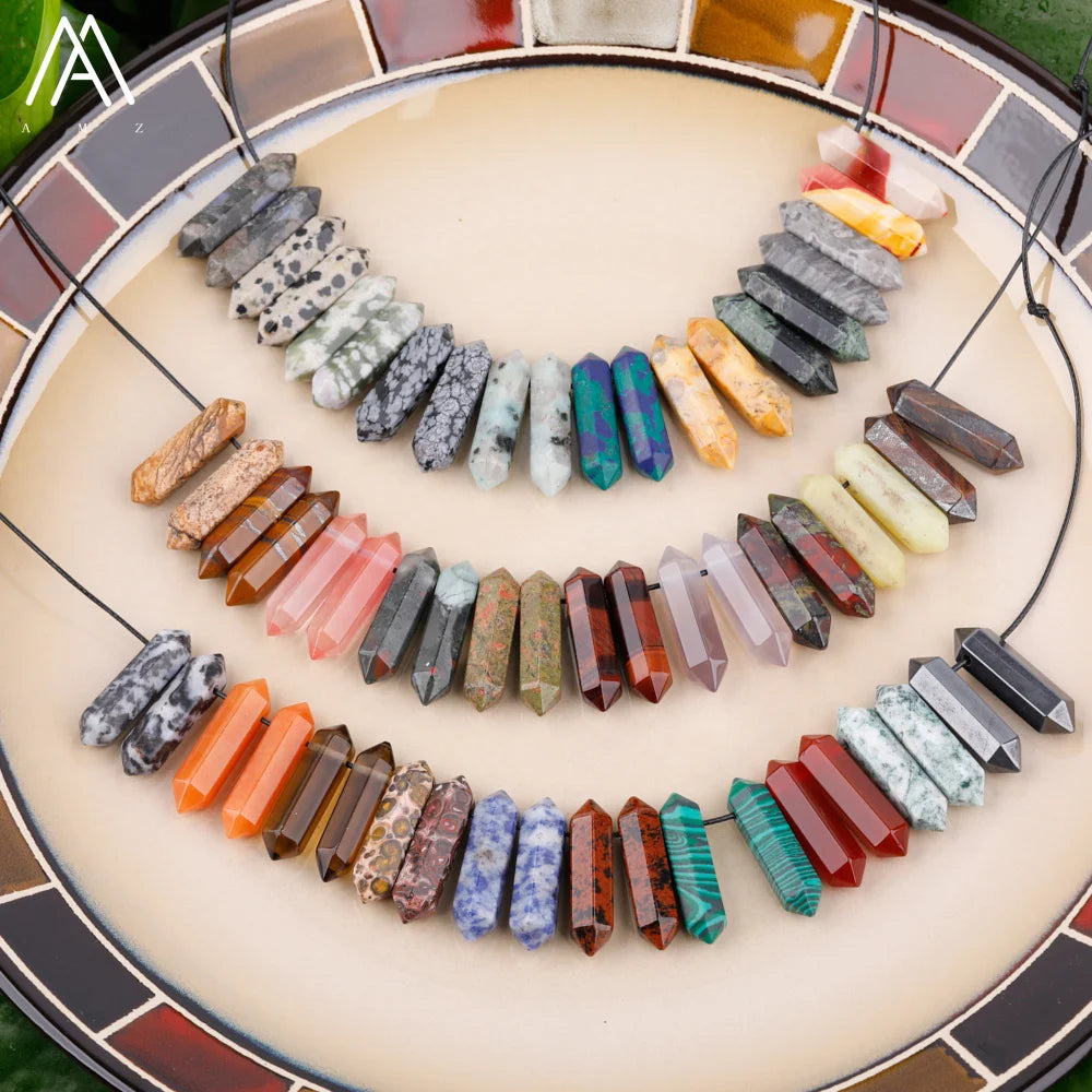Double Hexagon Point Bead Healing Crystal Drilled Hole Stone Pendant Crafts Energy Jewelry Children's Unisex