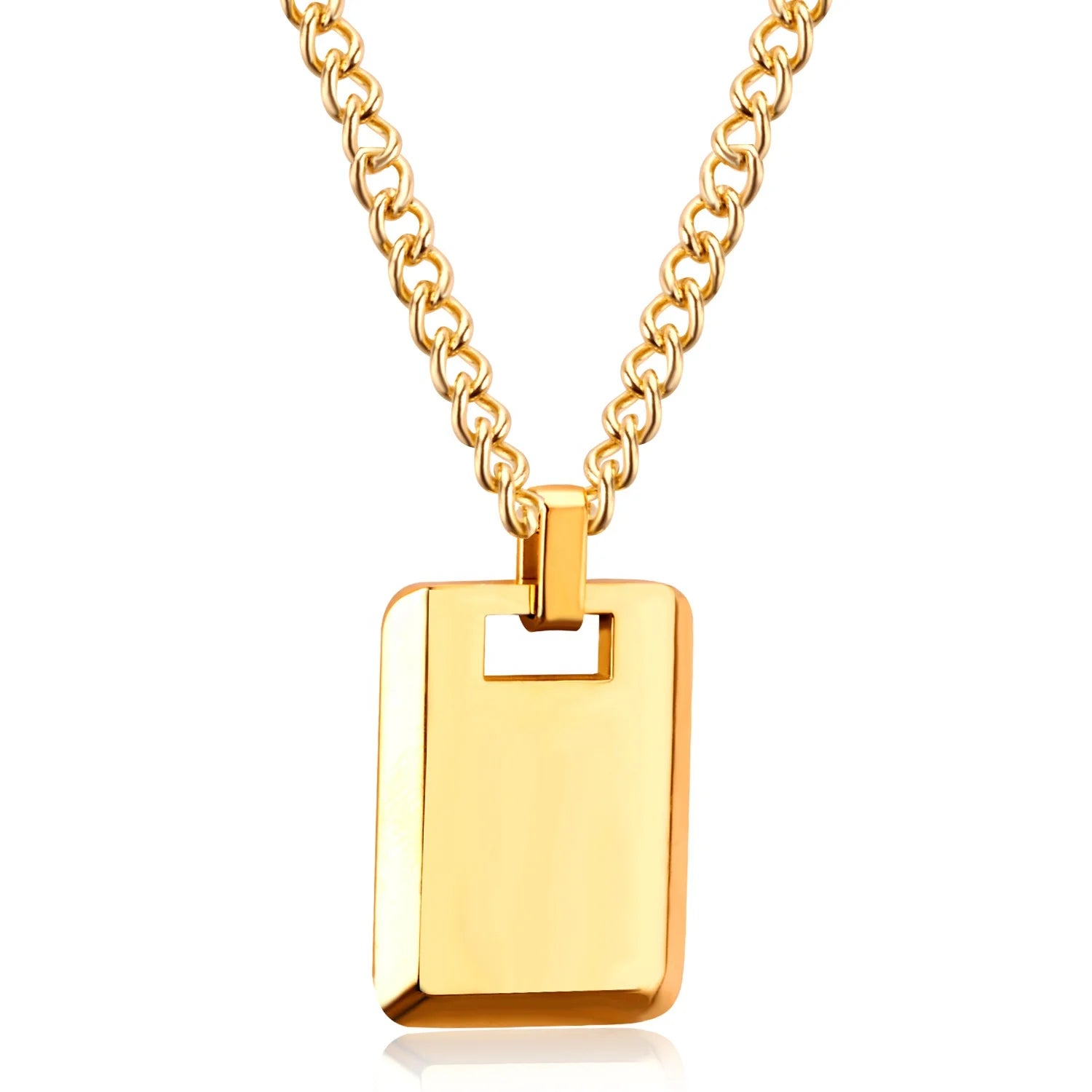 Newest Ladies Stainless Steel Jewelry Gold-plated Engraved Necklace Square Shape Pendant Necklace