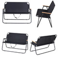 2-person Outdoor Portable Folding Garden Beach Aluminum Camping Bench Double Chairs With Wooden Armrest