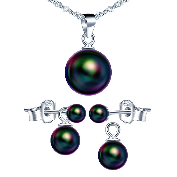 Pearl Stud Earrings Necklace 925 Silver New Design Jewelry Sets