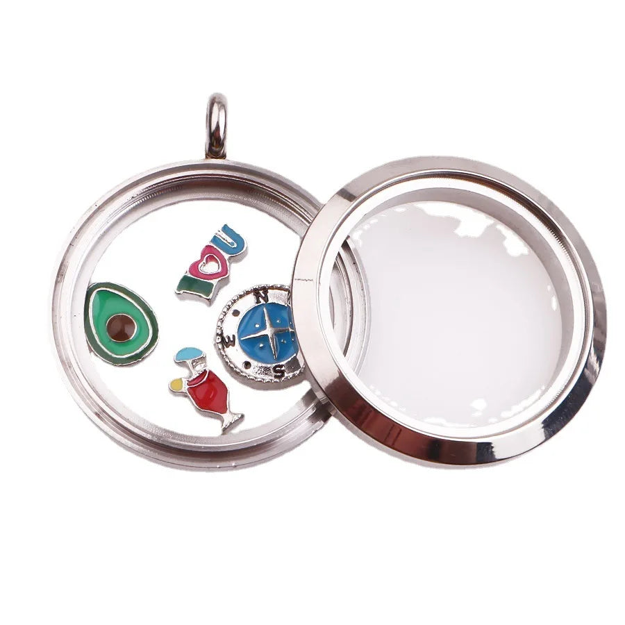 Fashion Round clear Glass Stainless Steel Floating Locket Pendant