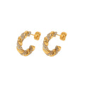 Non Tarnish Jewelry CZ Zircon Twisted Rope Geometric Earrings 14K Gold Plated Stainless Steel Twist C Shape Stud Earring YF2314