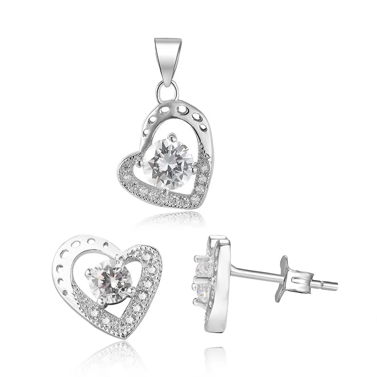 Italy Popular AAA Cubic Zirconia Luxury 925 Sterling Silver Love Heart Wedding Jewelry Set Gold Plated with Main Stone for Gifts