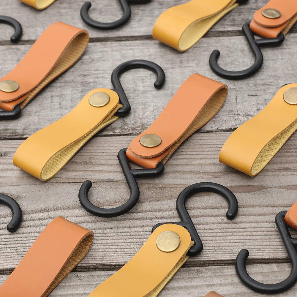 Portable Outdoor Hook Camping S-shaped Leather Storage Hook Keychain PU Hanging Buckle Triangle Rack Hook