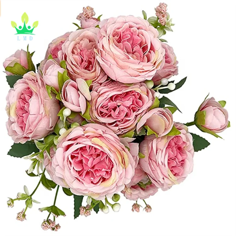 Vintage Silk Flower Bouquet Big Rose and Peony Artificial Flowers for Wedding Home Kitchen Decoration