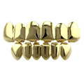 Qushine Top Bottom Gold-Plated Vampire Fangs Teeth Grillz Fashionable Hips Hops Real Gold Teeth Grills for Women and Men Gift