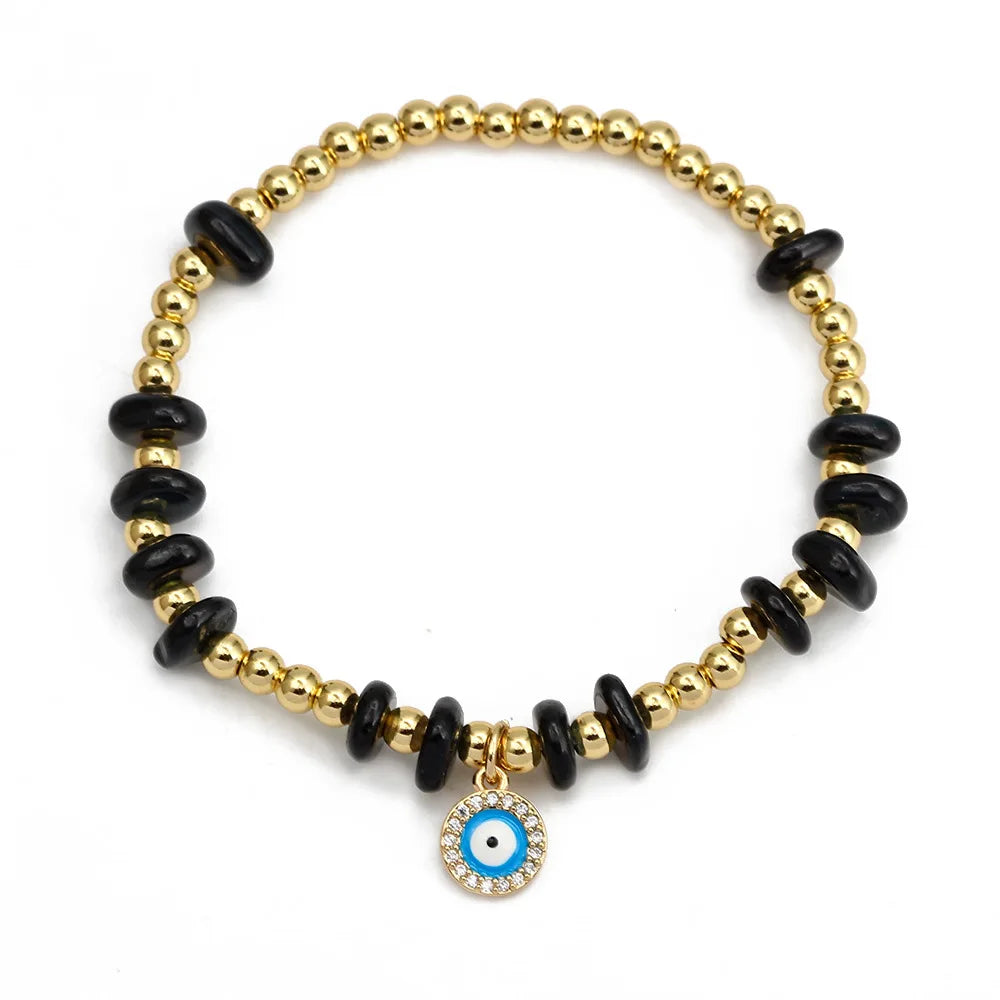 Handmade 14K Gold Plated Copper Beaded Stretch Bracelet Evil Eye Charm Fashionable Natural Colorful Pulseras Latest Trendy Style