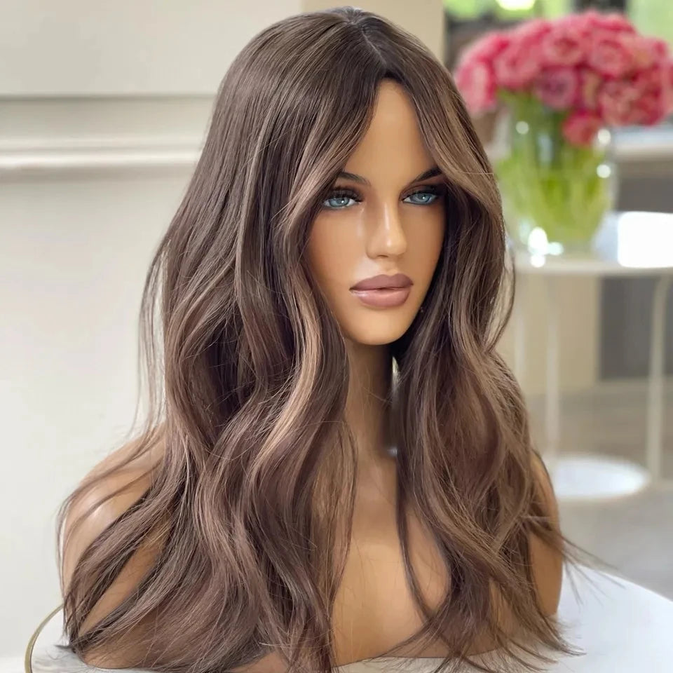 Wholesale Price Highlights Balayage Pre Plucked Bleached Knots Double Drawn Virgin Brazilian 100% Human Hair Lace Frontal Wigs