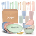 Eco-Friendly Wheat Straw Camping Dinnerware Set for Kids-Unbreakable Plates Bowls Cups & Dishes 28-Piece Custom Logo Option