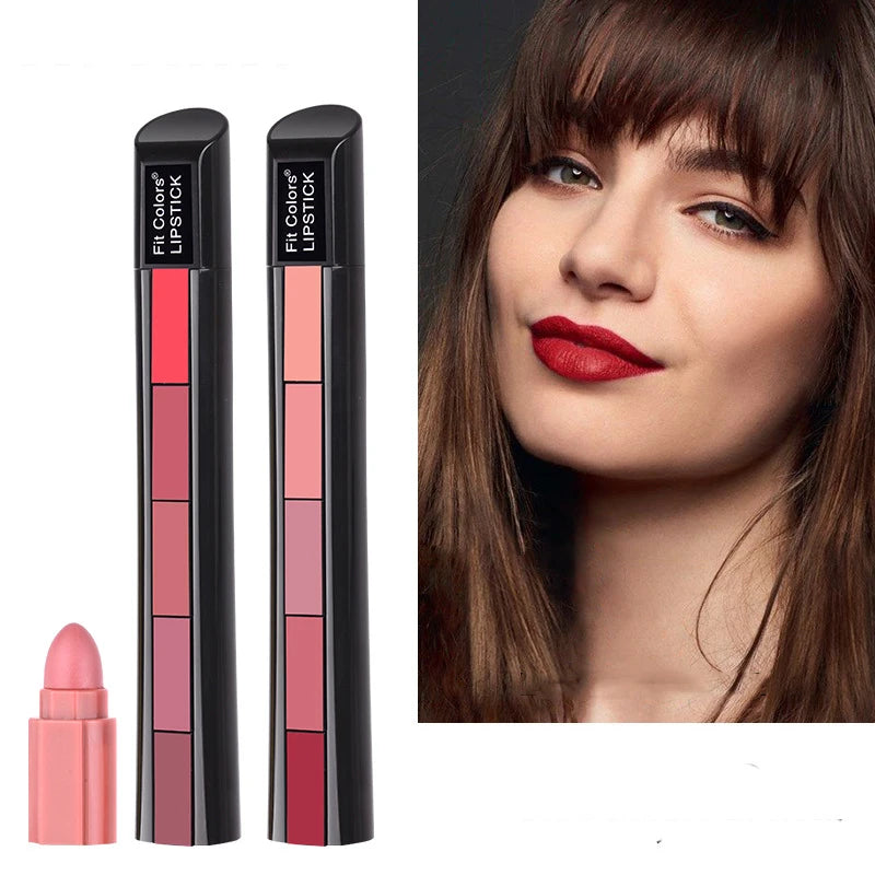 New Design 5 in 1 Combiner Matte Lipstick Moisturizing Waterproof 5 Colors Lipstick Set Makeup Set Long Lasting Lip Balm