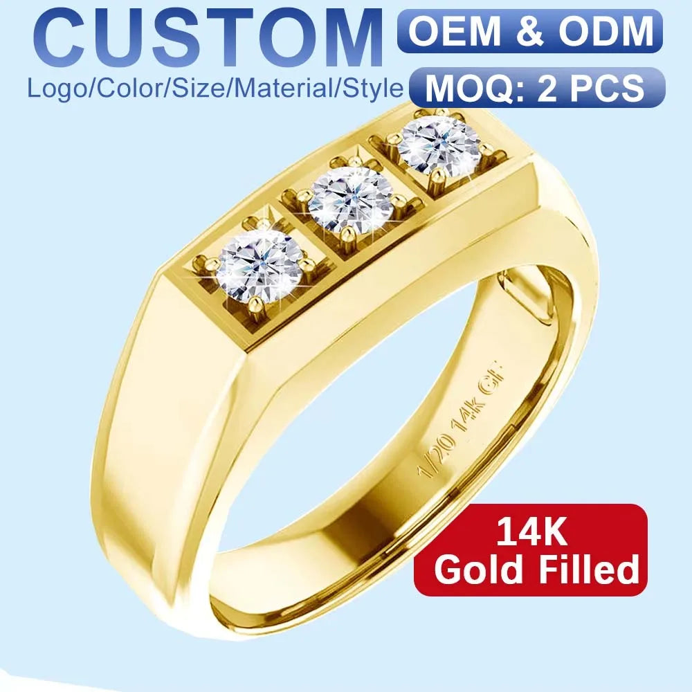 Wholesale Filled Gold Jewelry Supplier 1/20 14K GF Wedding Engagement Moissanite Rings Men 14K Gold Filled