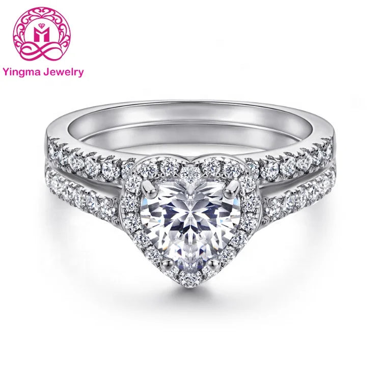 Fine Jewelry 6.5*6.5 mm White 5A Cubic Zirconia Ring Diamond One Carat CZ Ring 925 Sterling Silver Heart Rings