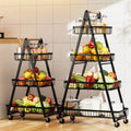 Kitchen Vegetable Fruit Dinnerware Storage Floor-Standing 3-Tier Carbon Steel Modern Storage Rack with Mobile Cart
