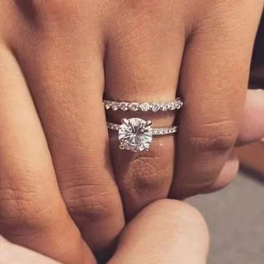 CAOSHI Manufacture Women's Zircon Set Elegant Full CZ Zirconia Promise Engagement Bridal Wedding Ring Set