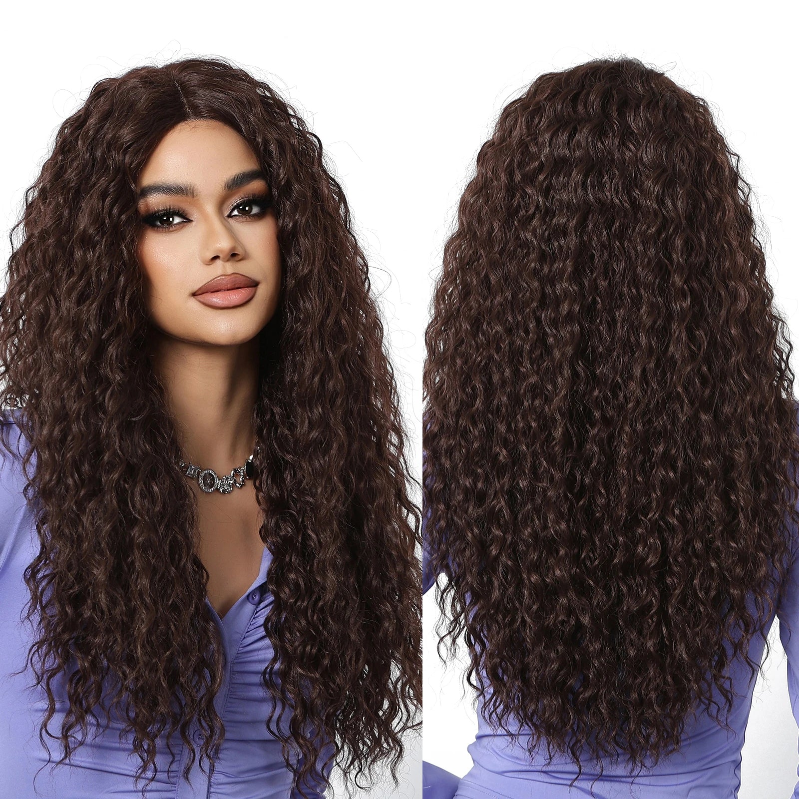 Future Fiber Front Lace Dark Brown Super Curly Synthetic Lace Wig Natural Mixed Brown Wig Soft Lace Front Hair