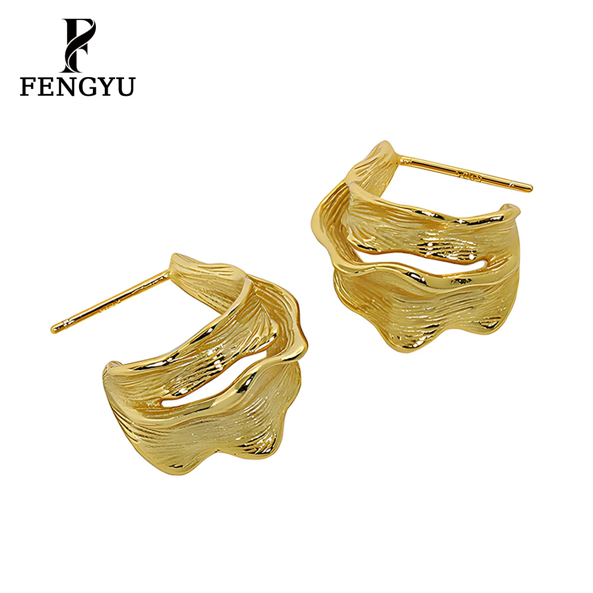 18K Gold Hollow Irregular Geometric C Shape Earrings for Women 925 Sterling Silver Fashion Hoop Earring Custom Jewelry Wholesale