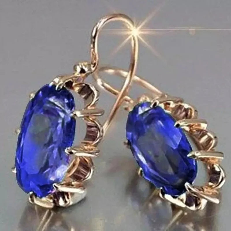 CAOSHI Hot Sale Gold Plated 4 Color Oval Cut Big Zirconia Crystal Drop Earrings for Women 8 Paw Setting Jewelry Gifts Earrings