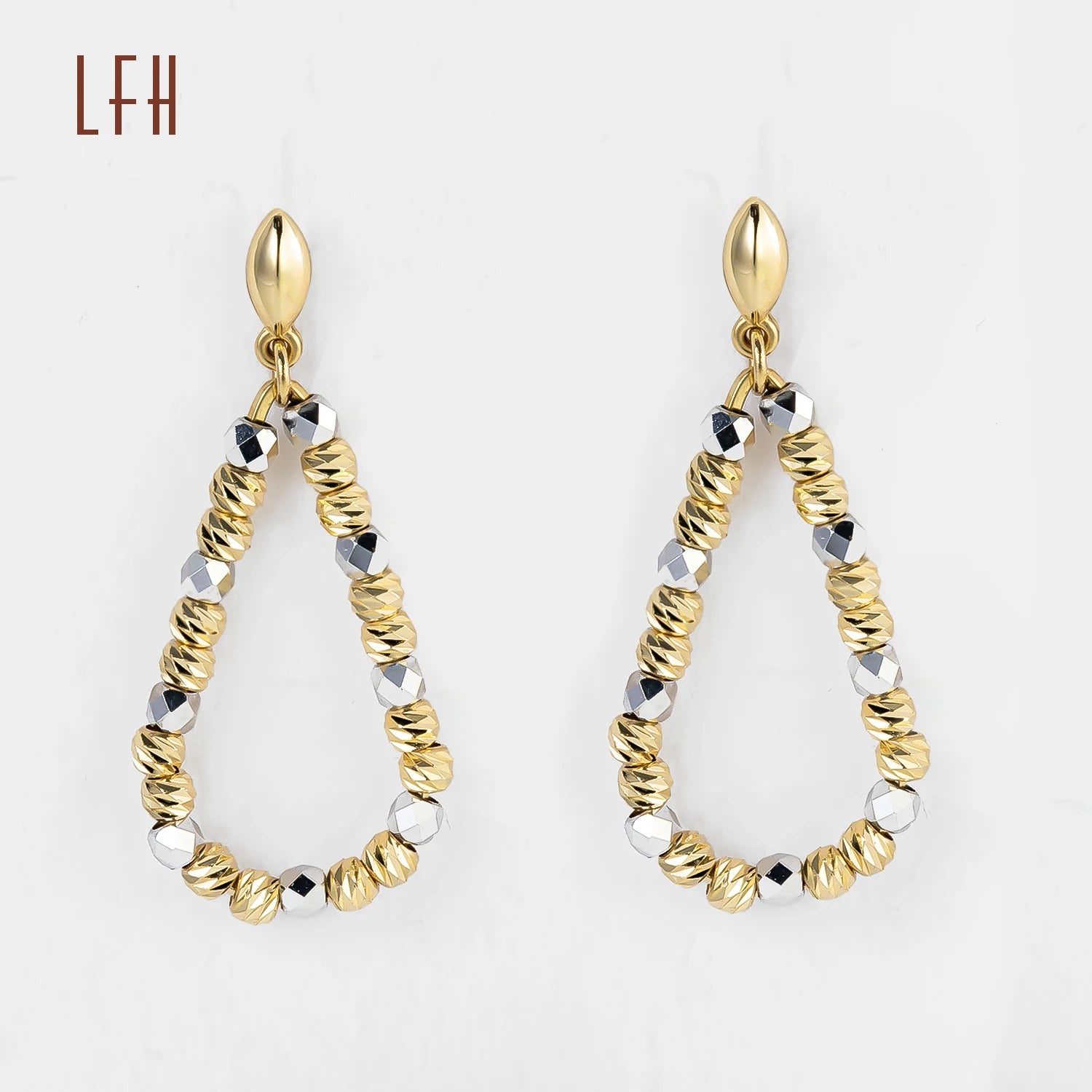 Wholesale 18k Real Gold Beaded Small Hoop Huggie Earrings 18k Gold Bean Hoop Earrings AU750 Metal Beaded Hoop Earrings