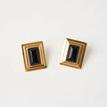 French Simple Square Stainless Steel 18K Gold Black Resin Retro Luxury Earrings