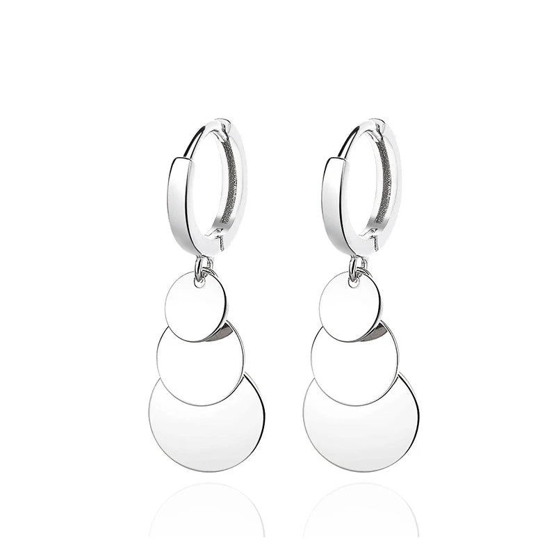 Circles Round Disc Dangle Drop Earrings Geometric Statement S925 Sterling Silver Small Tiny Huggie Hoops Dangling Earring