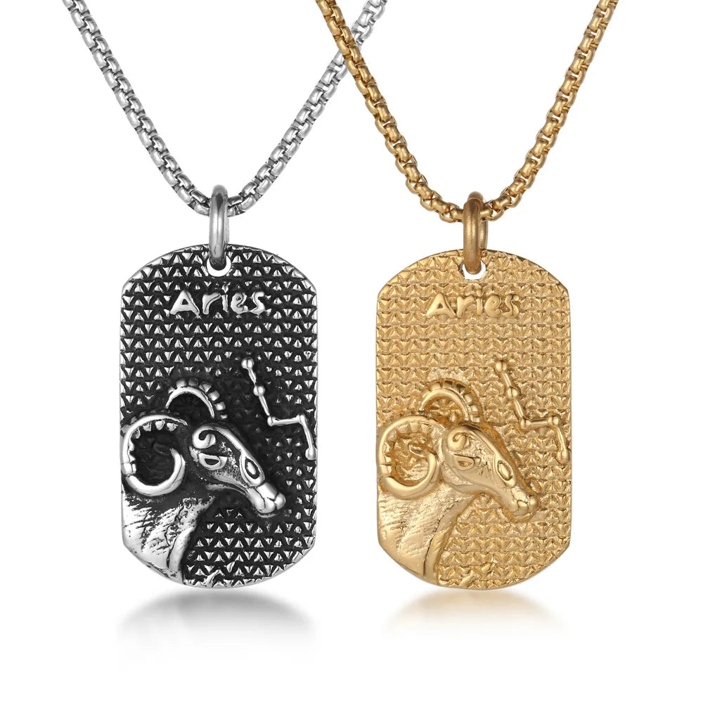 Men Stainless Steel Aries Necklace Wholesale Fashion Zodiac Jewelry with Protective Talisman Fine Pendant