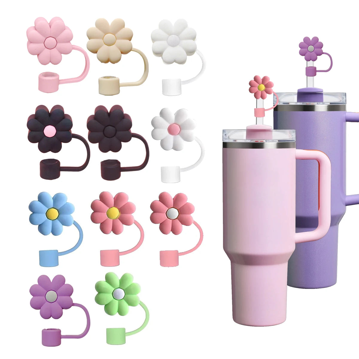 Custom 10 mm 3D Silicone Straw Cover Flower