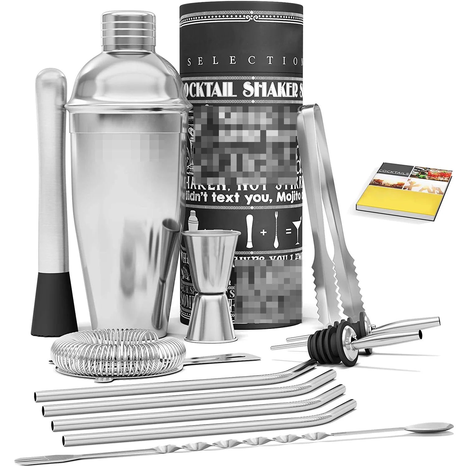 13 Pieces Cocktail Shakers Set Stainless Steel Bar Tool Kit Strainer Double Jigger Mixing Spoon