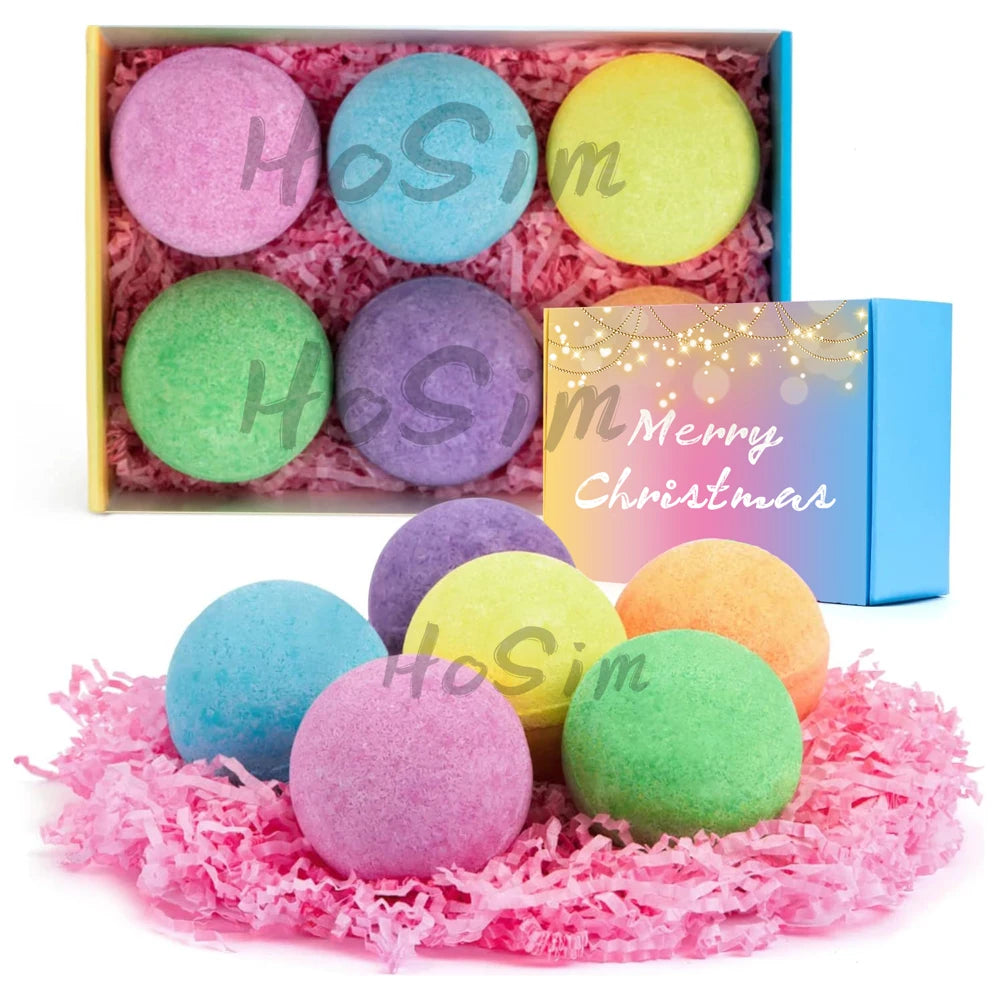 Christmas Gift Bombs Set 6 Extra Large Handmade Aromatherapy Fizzies Vegan Kaolin Clay Private Label Bath Bomb Packaging