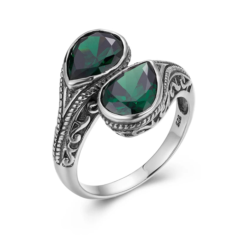 Vintage Women Boho God's Eyes Emerald Marquise Gemstone Real 925 Sterling Silver Rings Christmas Gift Jewelry Silver Ring