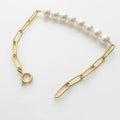 Fashion Mother of Pearl Beaded Bracelet Dainty 18K Gold Half Paperclip Chain Half White Shell Pearl Bracelets for Women