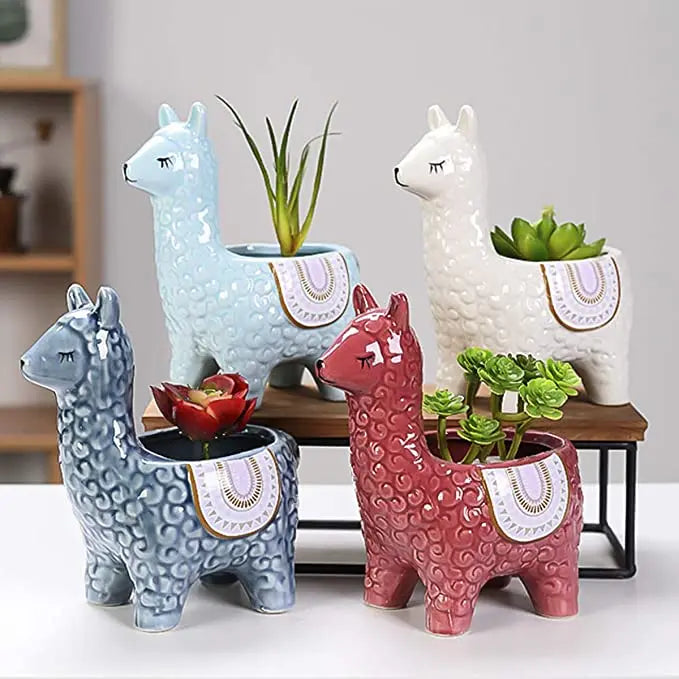 Durable Using Low Price Succulent Pot Desktop Potted Container Planter Cute Alpaca Animal Porcelain Flowerpot