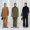PROMISTAR Autumn New Arrival Modest Suit for Muslim Women Fashion Abaya with Polyester Neck Shirt Loose Pants Two Piece Set