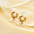 New French Style Freshwater 18K Gold Pearl Pendant Stainless Steel Jewelry Hoop Earrings for Women