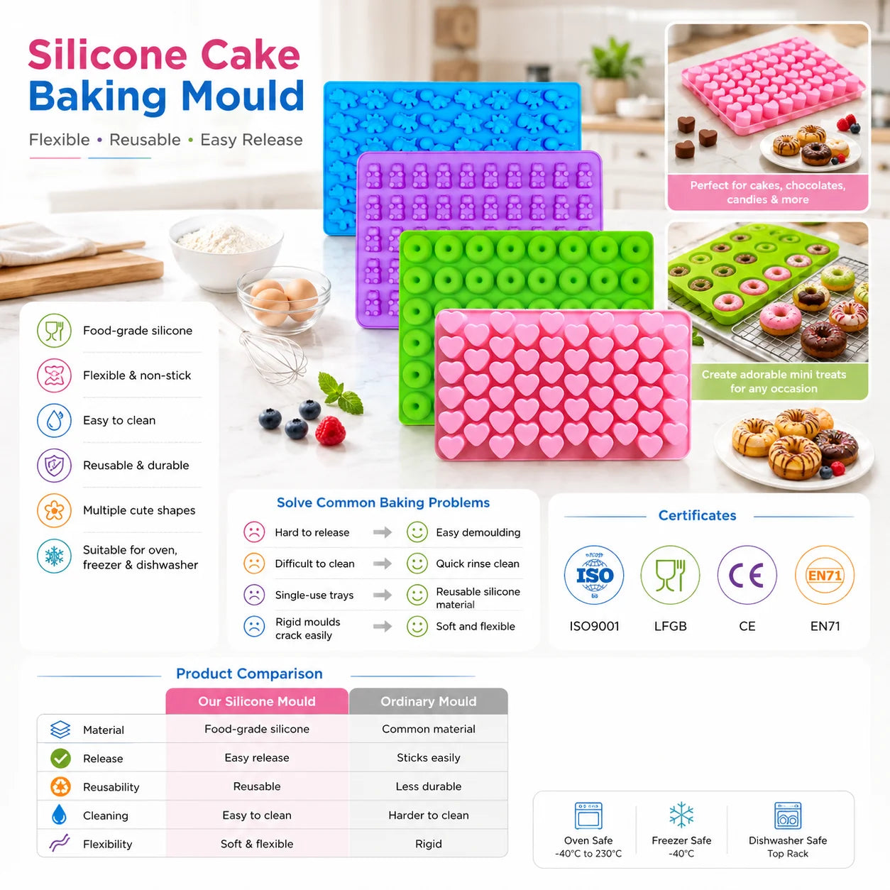 Custom Logo Easy Release Reusable Silicone Cake Baking Mould OEM ODM Baking Mold with Private Label Packaging