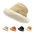 Solid Plush Lined Bucket Hat New Fashion Fisherman Cap Women Faux Fur Bucket Hat Winter
