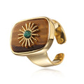2024 New Fashion Opening Adjustable Natural Stone Ring Simple Flower Agate tiger Eye Lapis Stone Ring