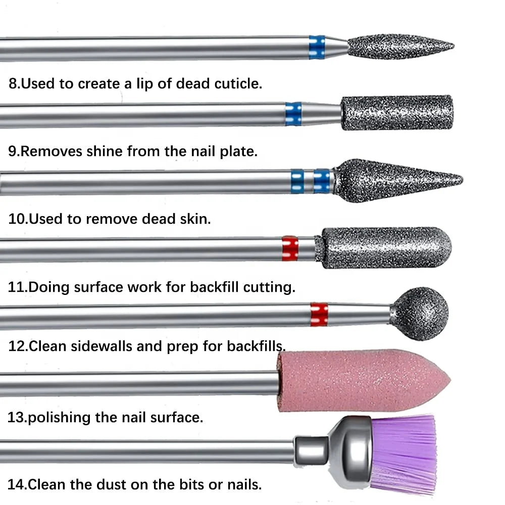 4pcs Nail Drill Bits Set Professional Rotary Burrs Diamond Cuticle Remover Bits Kit 3/32" Electric Manicure Nail File Bit