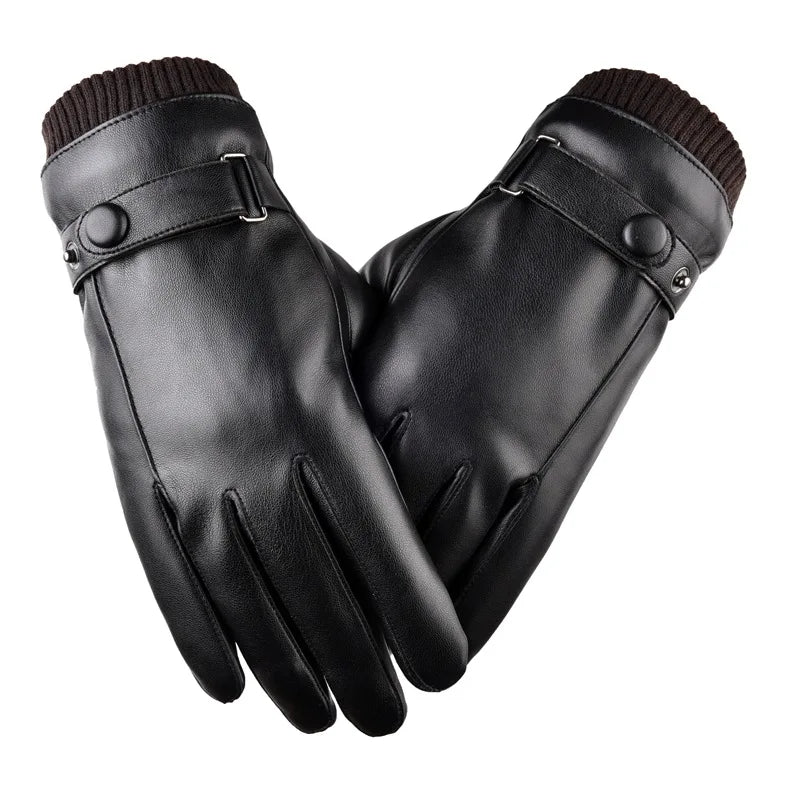 Mens Winter PU Leather Gloves Warm Thermal Women Touchscreen Driving Gloves With Lining
