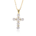 Simple Cross Pendant Necklace European American Inlaid Zircon Pearl National Religious Steel Stainless Necklace