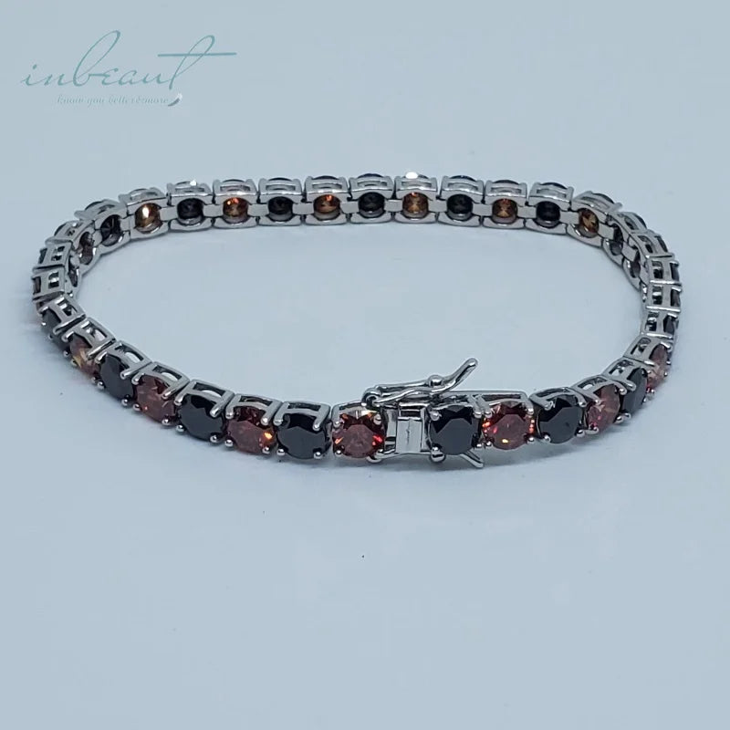 Silver 925 Original 5mm Round Brilliant Cut Diamond Test Past Black Red Moissanite Tennis Bracelet Chain for Women Fine Jewelry