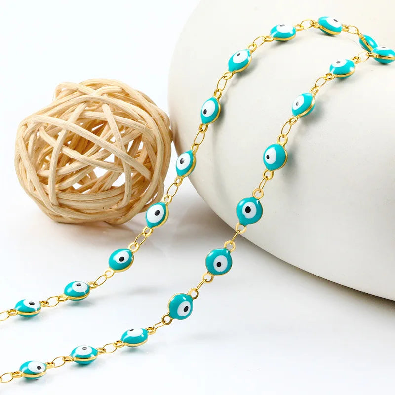 18K Gold Pvd Stainless Steel Chain Personalized Woman's DIY Devil's Eye Jewelry Findings Single Piece Shipping Included
