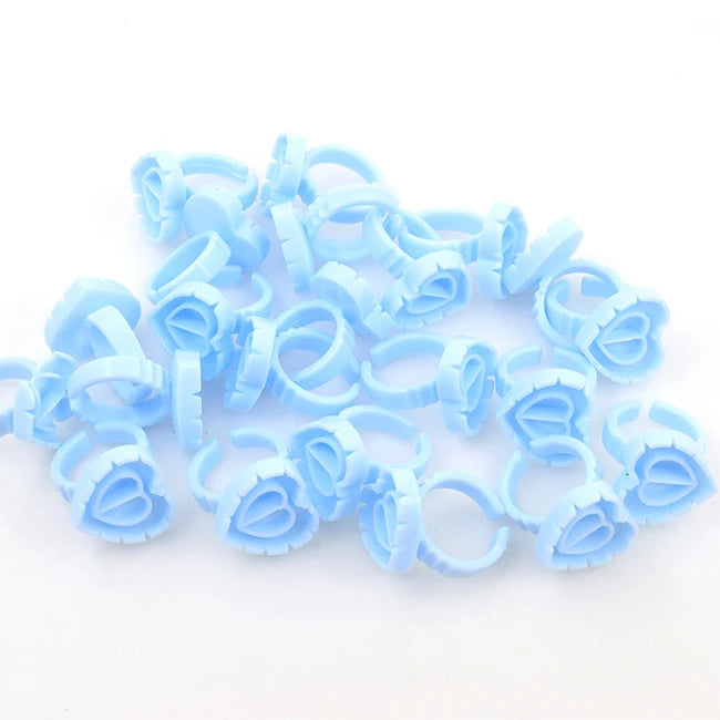 Hot Selling Pink/blue/white Eyelash Glue Cup 100pcs/bag Easy Fan Cup Lash Extensions Ring Heart Shaped Glue Ring