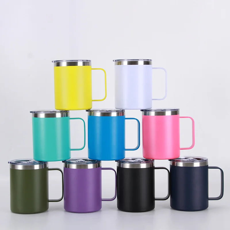 12oz Double Wall Vacuum Insulated Stainless Steel Tumbler Custom Logo Coffee Mug with Handle and Leak-proof Slide Lid for Water